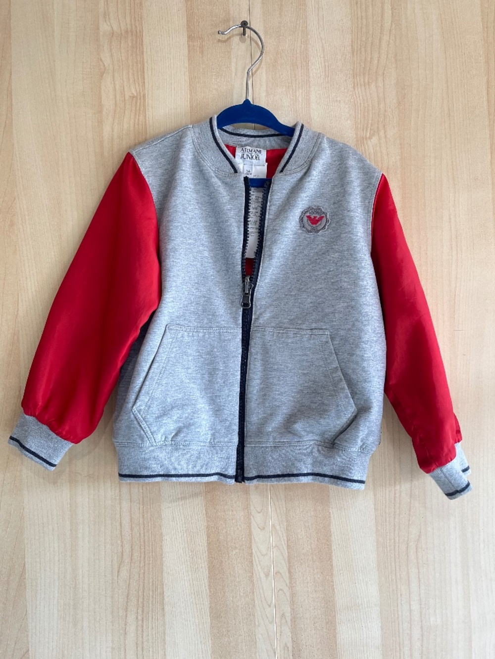 Armani Junior Grey Body with Red Sleeves Bomber Jacket